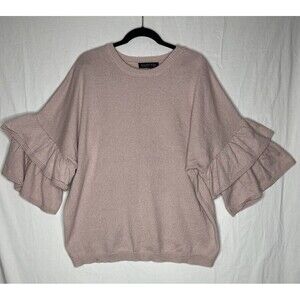 ELOQUII Women's Plus Ruffled Tiered Sleeve Sweater Pink Size 22/24